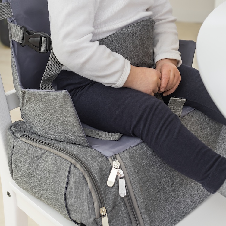 Reer istuinkoroke turvavyöllä kantolaukussa, harmaa