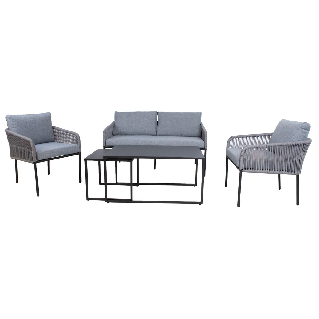 Garden furniture set LEVINE 2 tables, sofa and 2 chairs, grey