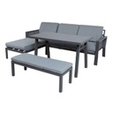 Puutarharyhmä DELGADO kulmasohva, pöytä + penkki, vaaleanharmaa/grafiitti