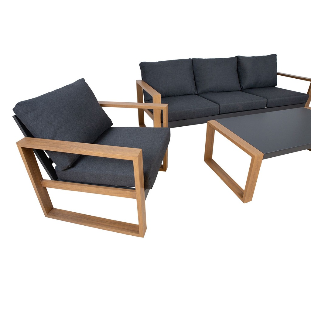 Puutarharyhmä DUISBURG pöytä, sohva + 2 nojatuolia, musta/ruskea