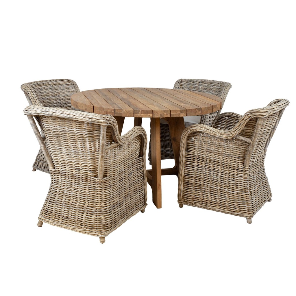 Puutarharyhmä KATALINA pöytä 120cm + 4 nojatuolia, beige/ruskea