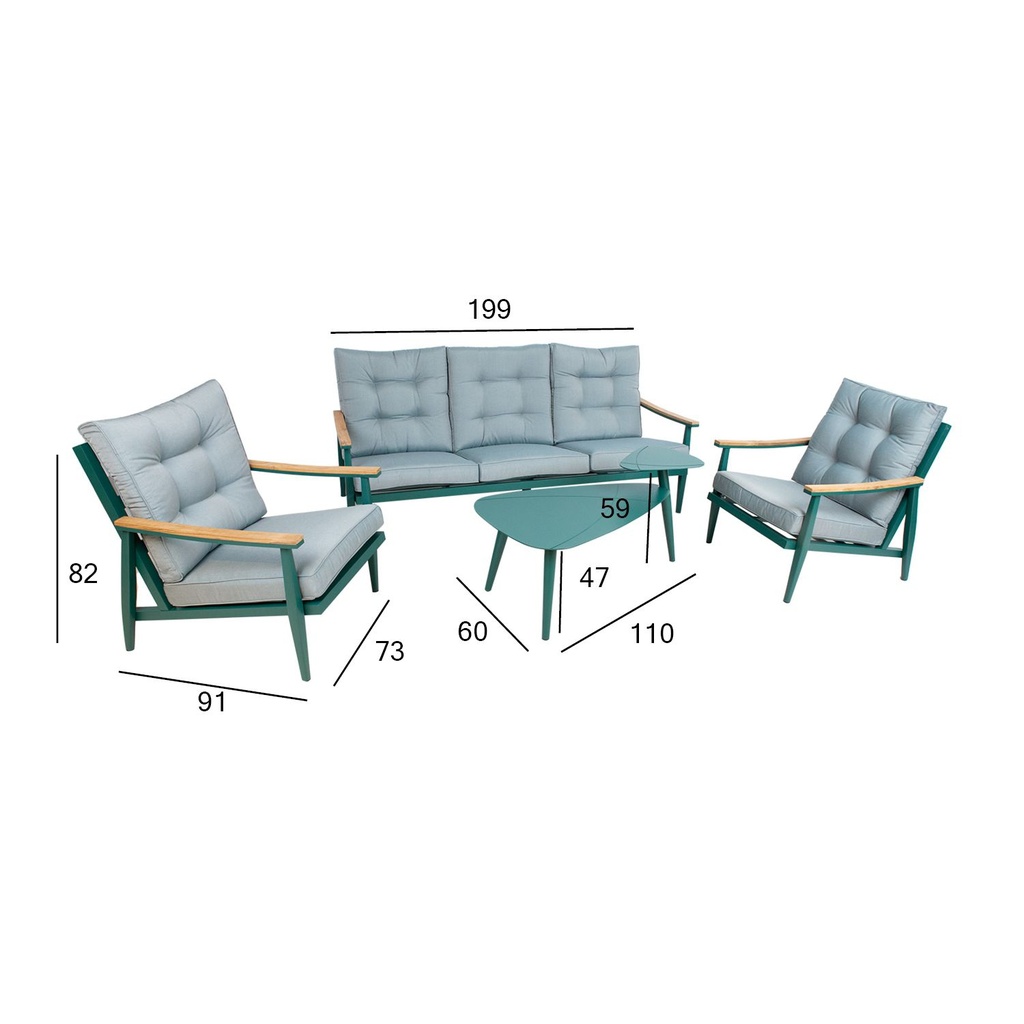 Garden furniture set CAVINE table, sofa and 2 chairs, green