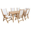 Ruokailuryhmä MALDIVE puutarhaan, pöytä + 6 taitettavaa tuolia