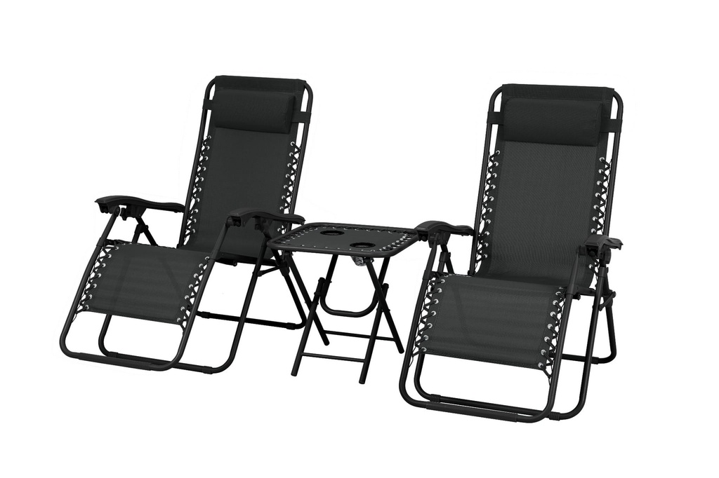 DELUX setti: 2 mustaa lepotuolia ulos + pöytä