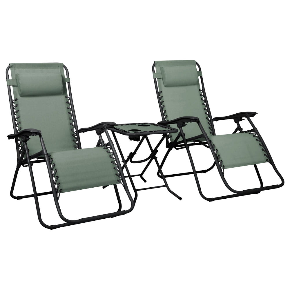 DELUX setti: 2 vihreää lepotuolia ulos + pöytä