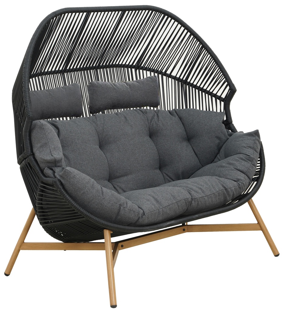 HOLAND 2 hengen jalallinen rottinkituoli, musta