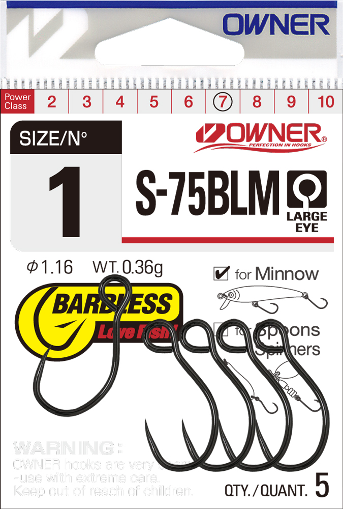 Owner S-75BL väkäsetön ykshaarakoukku koko 1/0