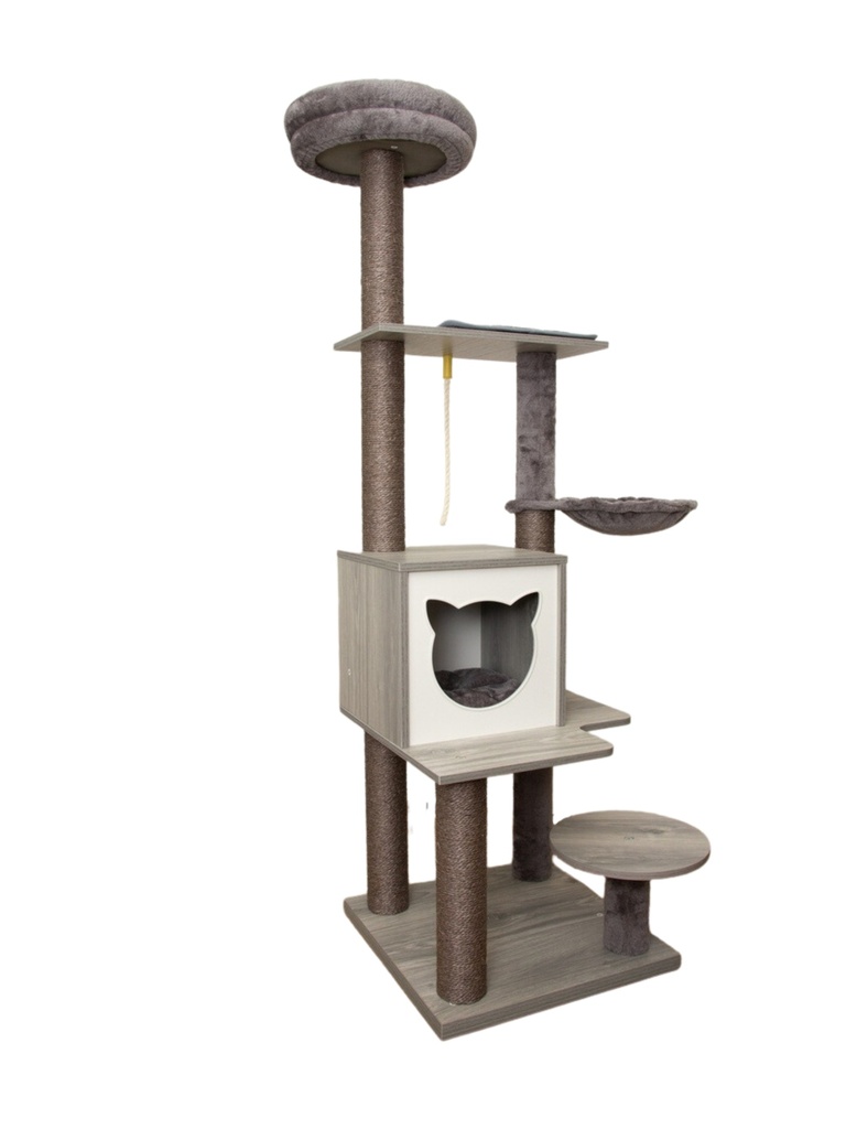Viksu kissan kiipeilypuu harmaa, 3 petiä ja pesä 164cm
